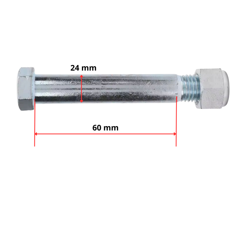 Sworzeń z gwintem do montażu łyżki minikoparki 24x60 mm stal ocynk